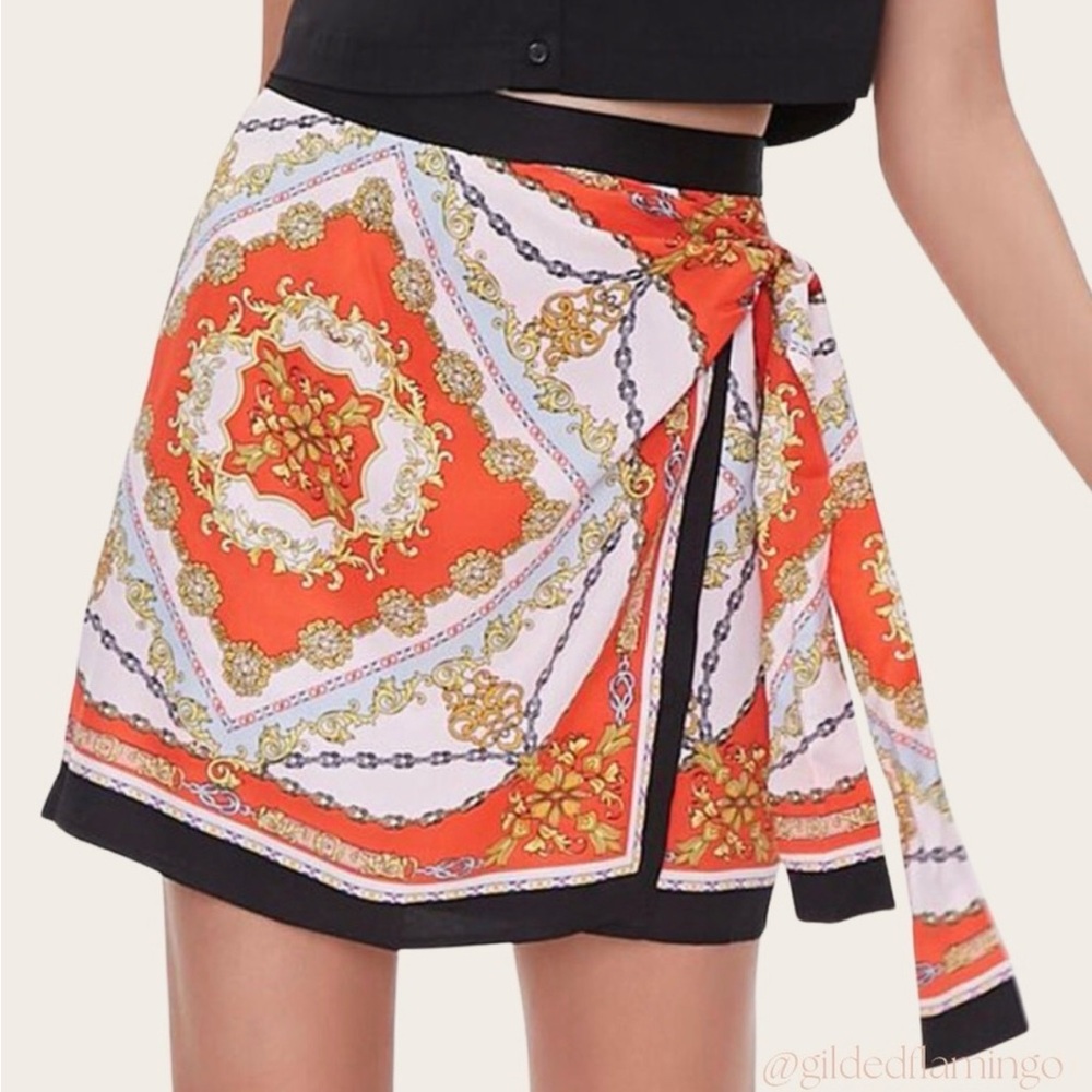 NWT😍ZARA WOMAN Floral High Rise Bandana Boho Multicolor Orange/Yellow | Sz M